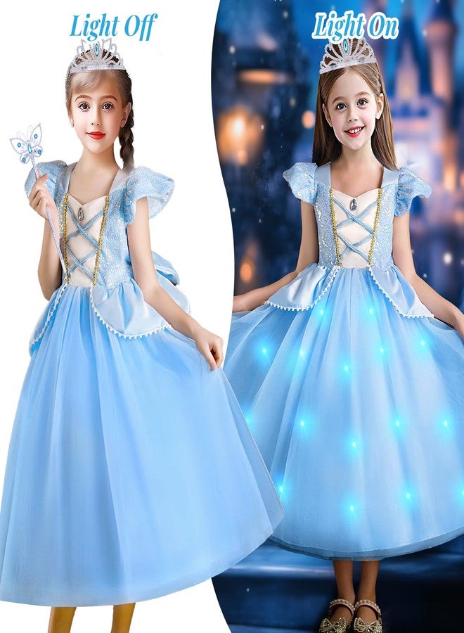G.C Cinderella Costume for Girls Kids Light Up Dress Up Clothes with Toys Accessories Crown Wand Earrings Necklace Gloves Halloween Princess Party Cosplay Outfit for Girls 5-6 - Image 3
